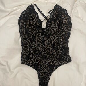 Lulu's Stretchy Black Lace Bodysuit